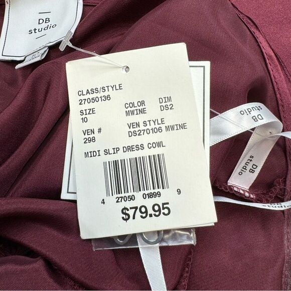 DB Studio Women's Midi Slip Cowl Dress 10 Merlot Burgundy Garnet Red Adjustable - Picture 10 of 13